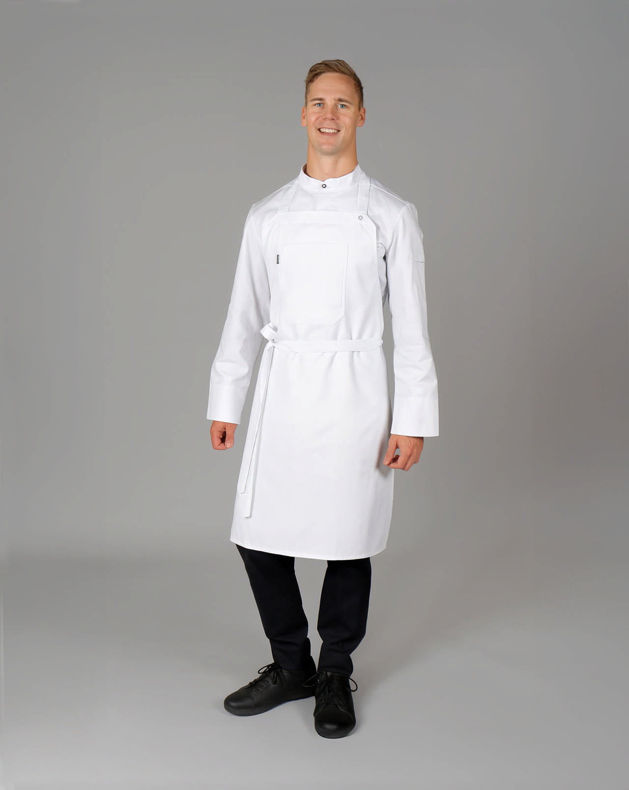 Kuskeforklæde, brystlomme - Hvid