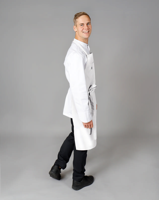 Kuskeforklæde, brystlomme - Hvid