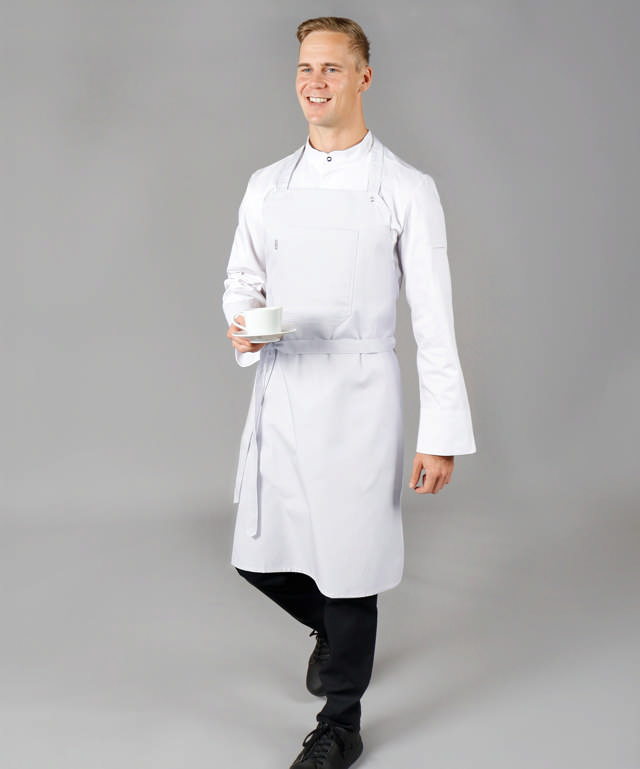 Kuskeforklæde, brystlomme - Hvid